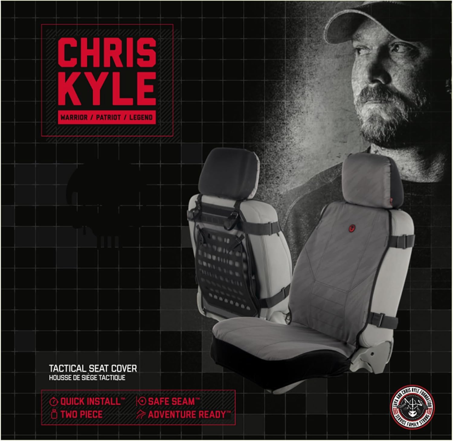 American Sniper Chris Kyle Seat Covers, Easy to Install Front and Bench Seat Covers for Car, Truck, and SUV, Tactical 3.0 (Gray)