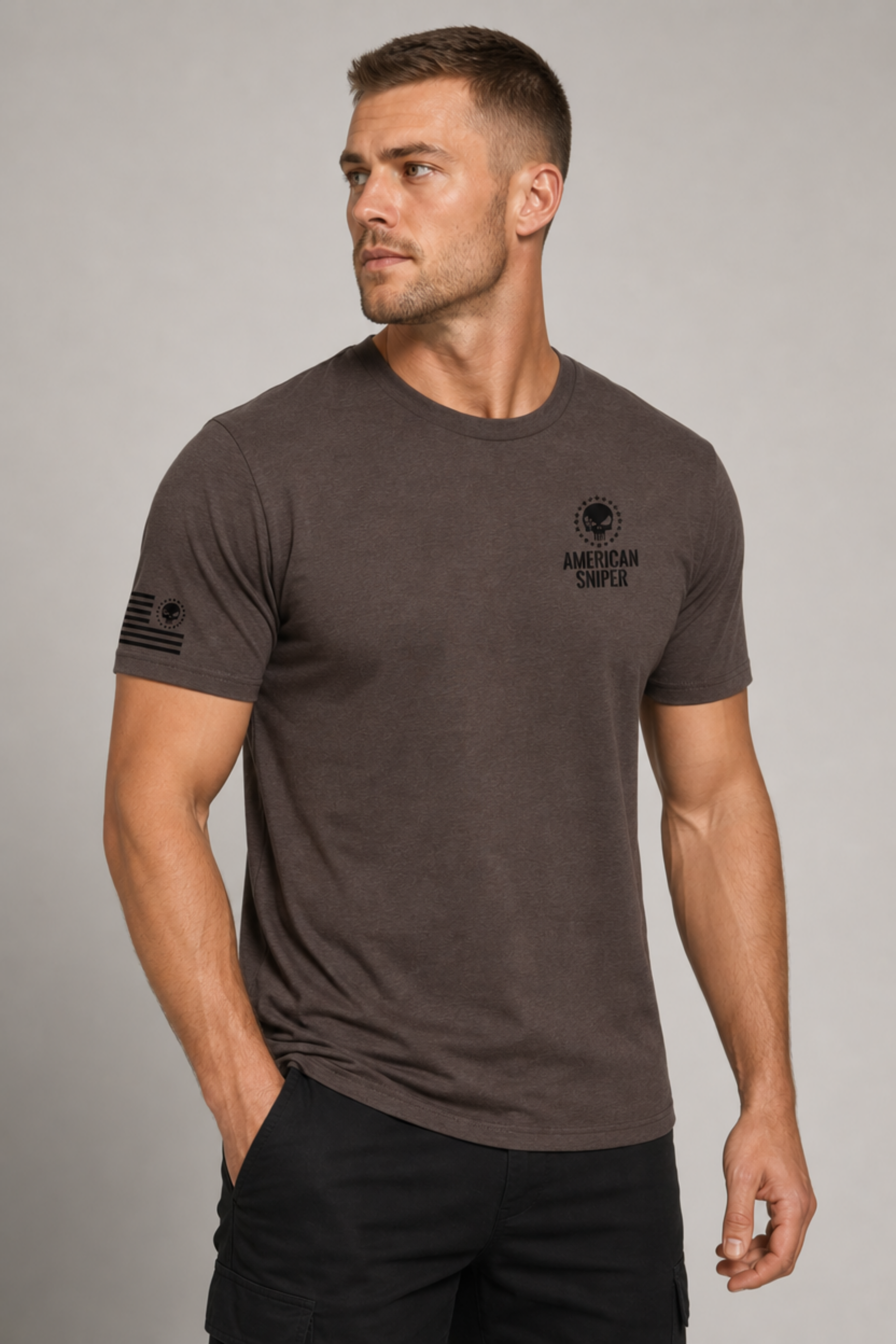 American Sniper Skull Flag Tee – Espresso